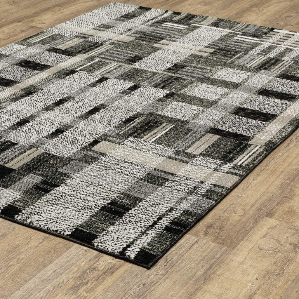 9' X 12' Gray and Black Geometric Power Loom Area Rug - Image 7