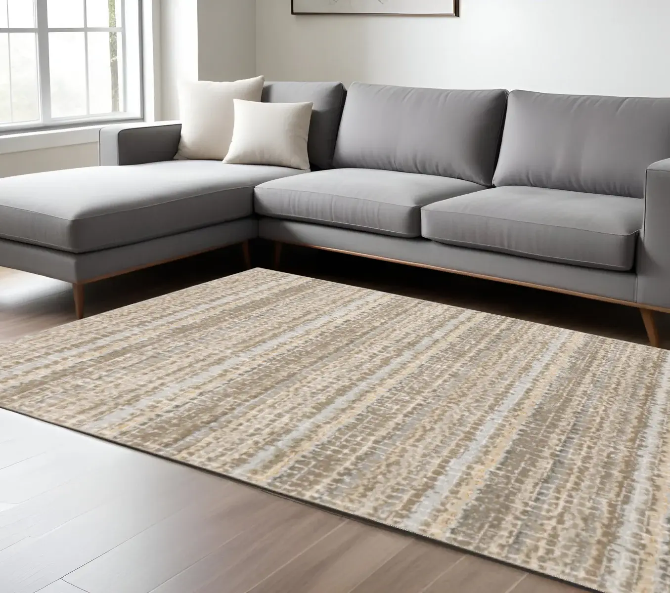 9' X 12' Gray and Ivory Abstract Power Loom Area Rug
