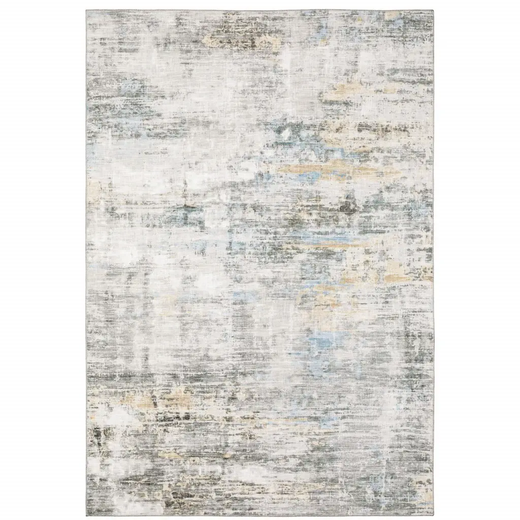 9' X 12' Gray And Ivory Abstract Power Loom Stain Resistant Area Rug - Image 2