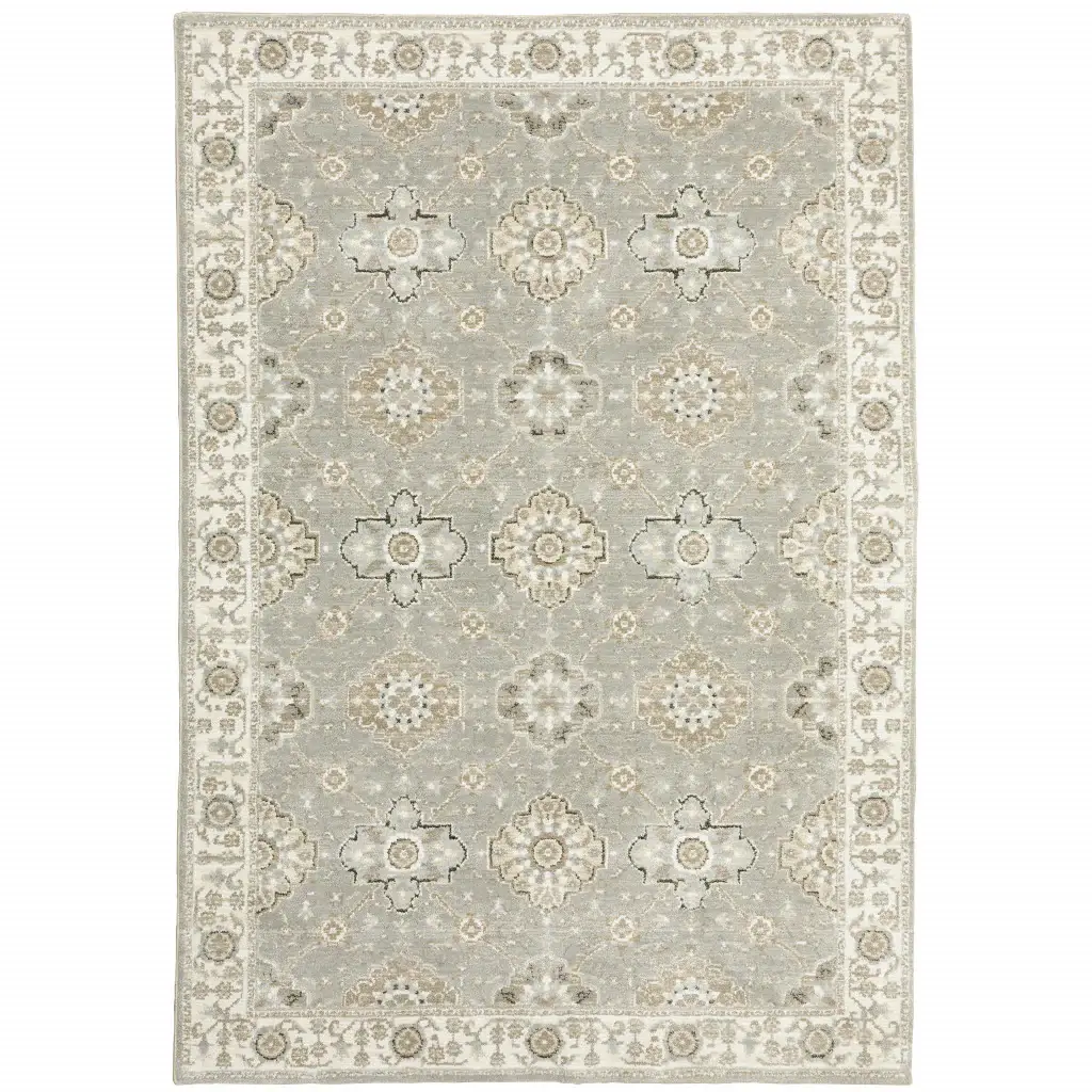 9' X 12' Gray and Ivory Oriental Power Loom Area Rug - Image 2
