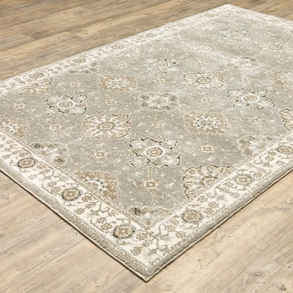 9' X 12' Gray and Ivory Oriental Power Loom Area Rug - Image 5