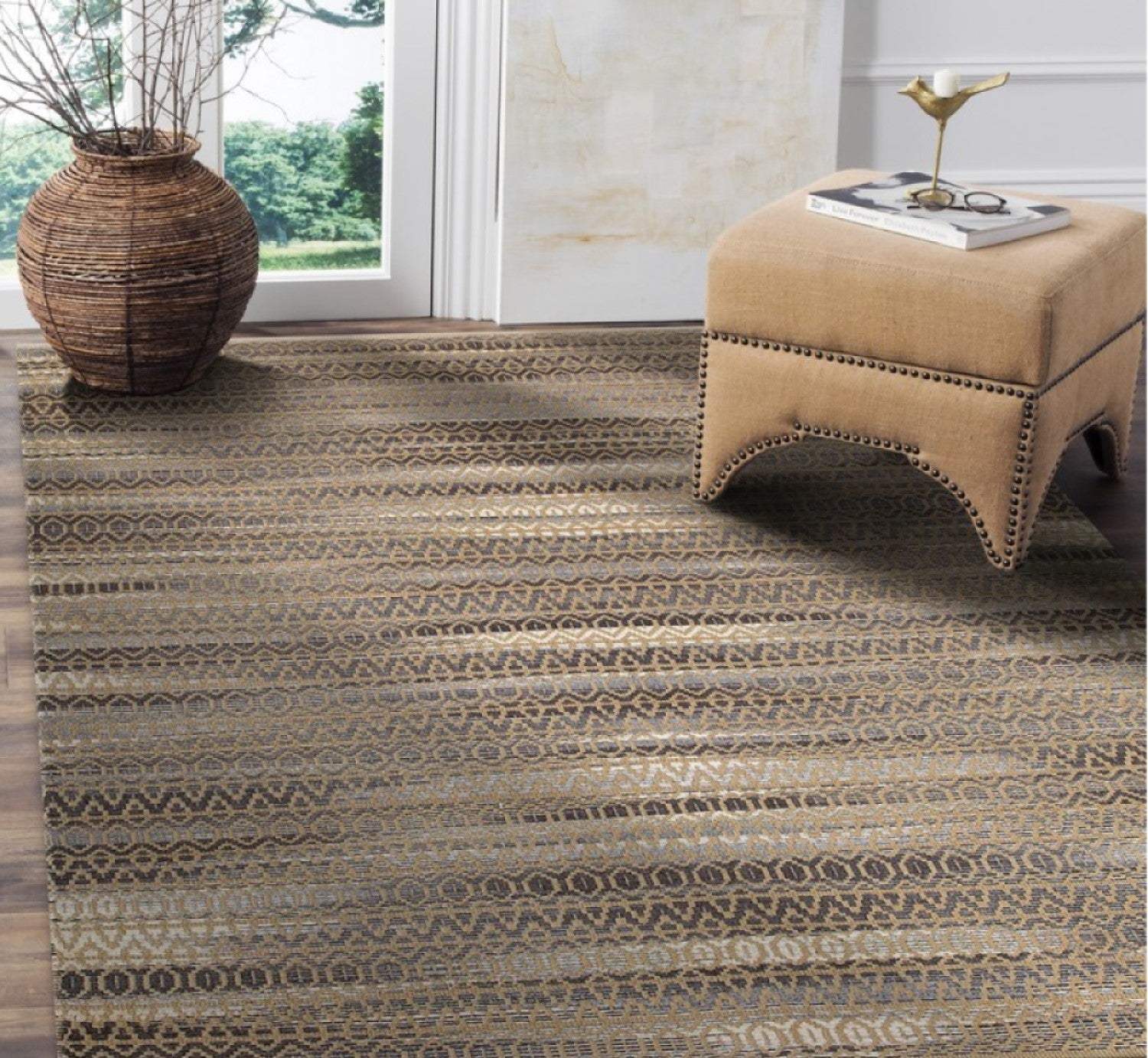 9' X 12' Gray and Tan Striated Runner Rug - Image 6
