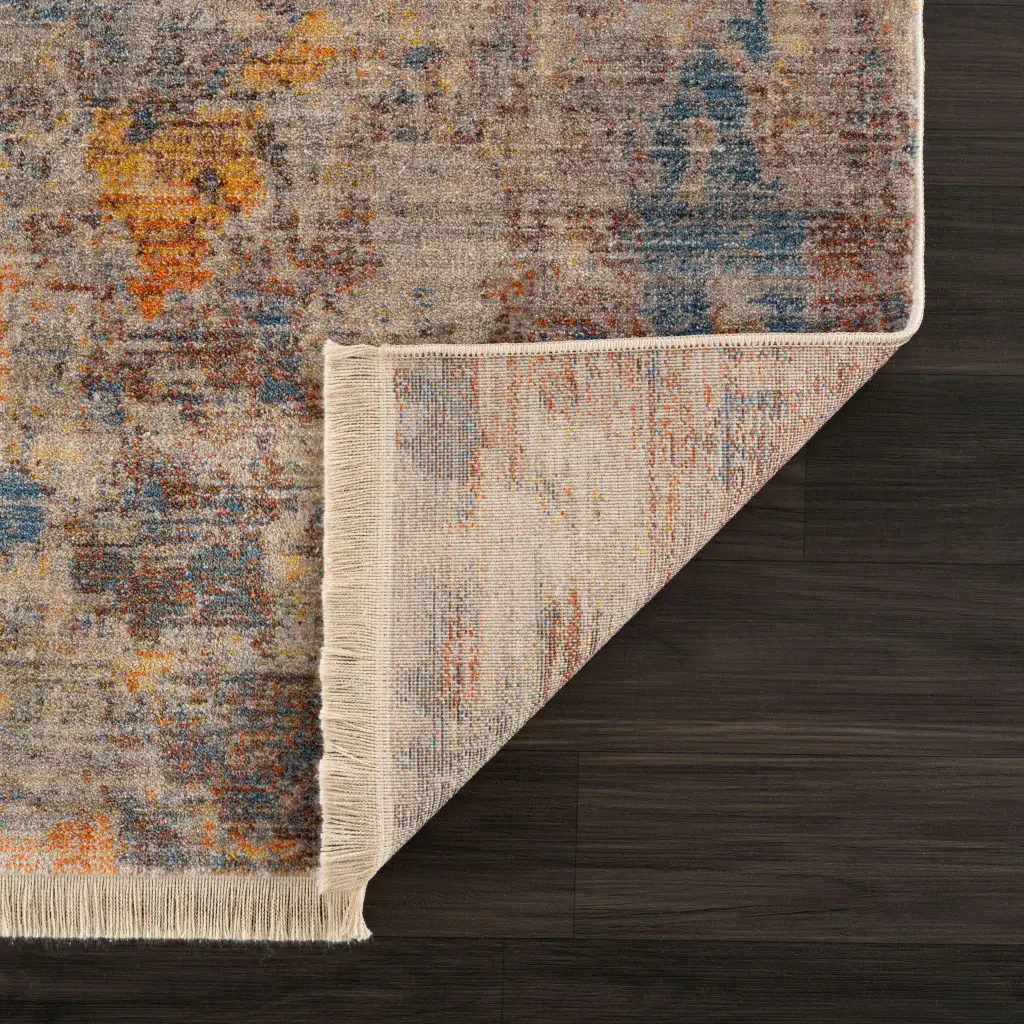 9' X 12' Gray Beige Blue And Yellow Abstract Power Loom Distressed Stain Resistant Area Rug - Image 4