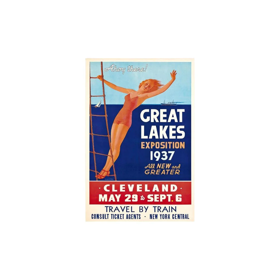 9" X 12" Great Lakes 1937 Vintage Travel Poster Wall Art - Image 2