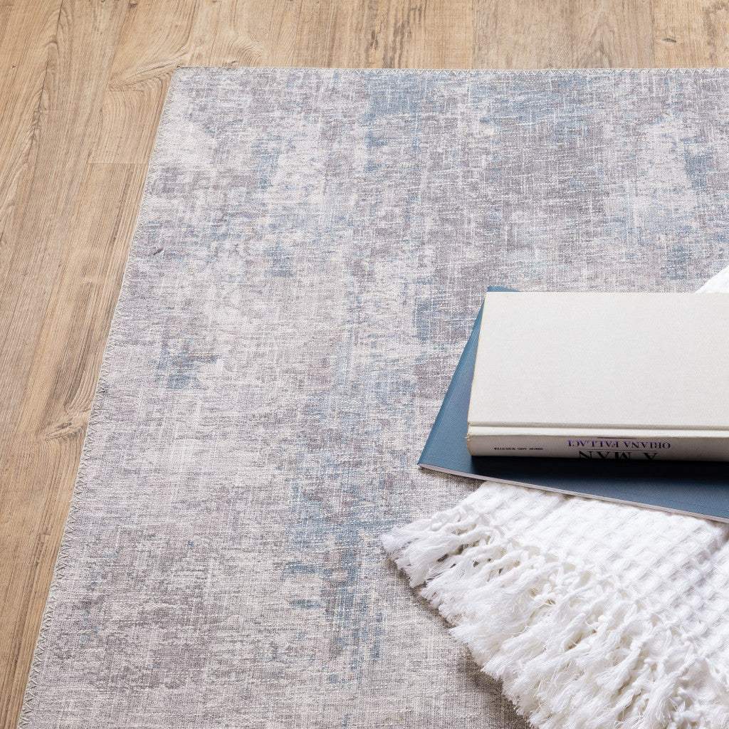9' X 12' Grey And Blue Abstract Power Loom Stain Resistant Area Rug - Image 5