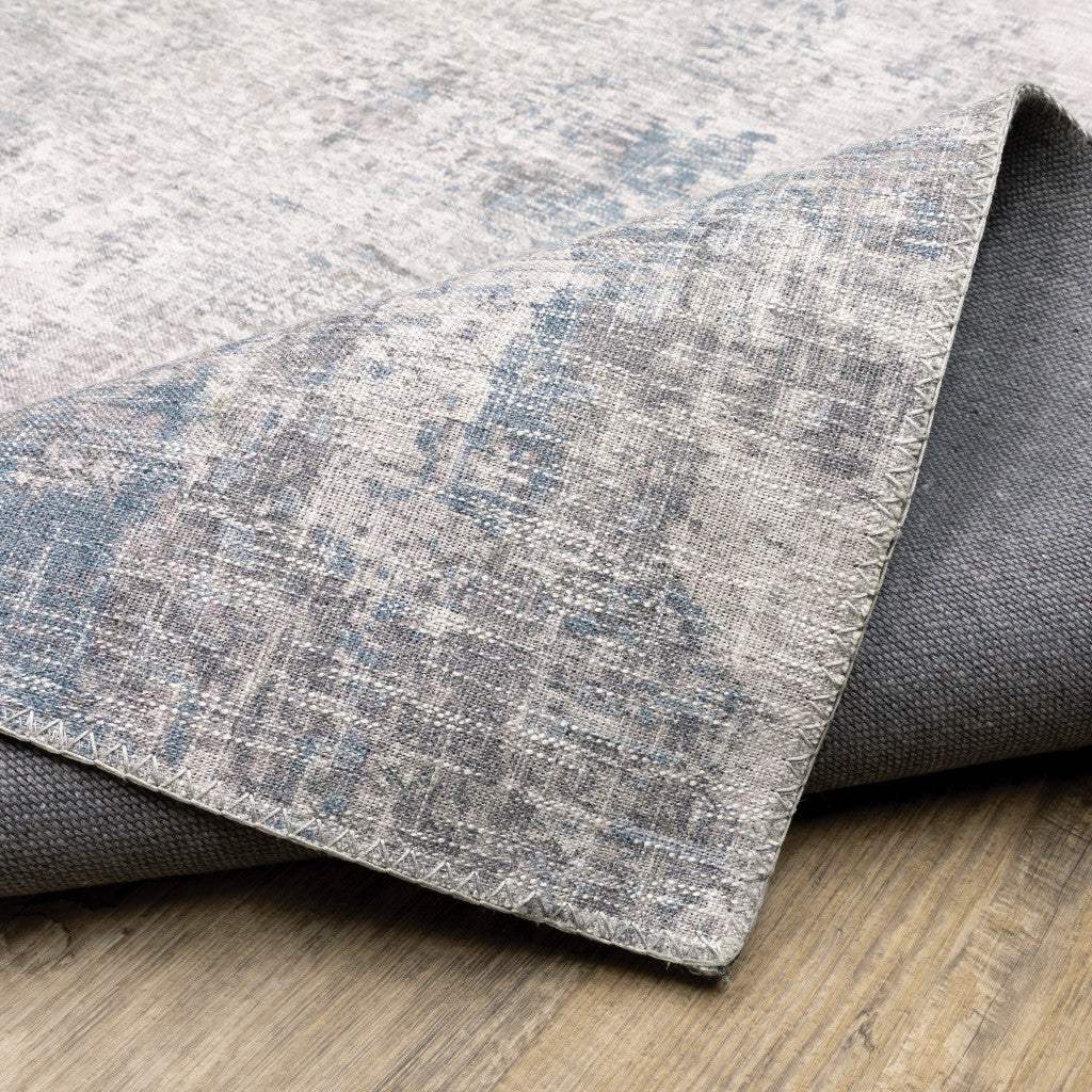 9' X 12' Grey And Blue Abstract Power Loom Stain Resistant Area Rug - Image 7