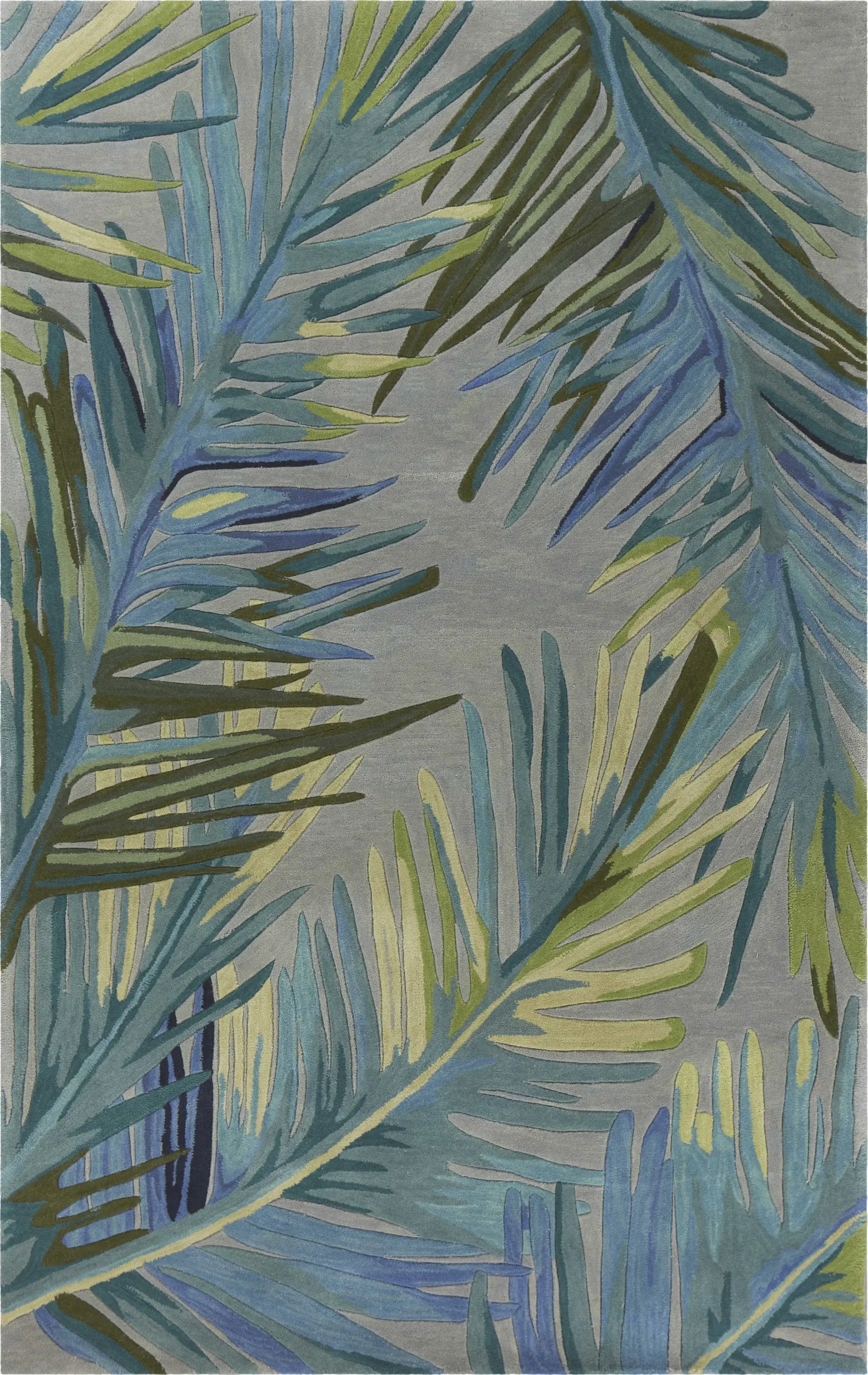 9' X 12' Grey Blue Hand Tufted Tropical Palms Indoor Area Rug