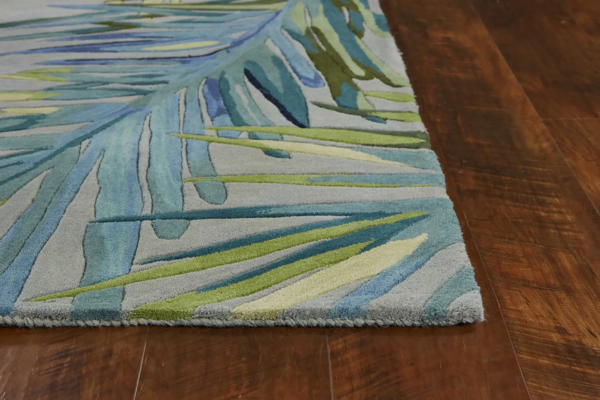 9' X 12' Grey Blue Hand Tufted Tropical Palms Indoor Area Rug - Image 2