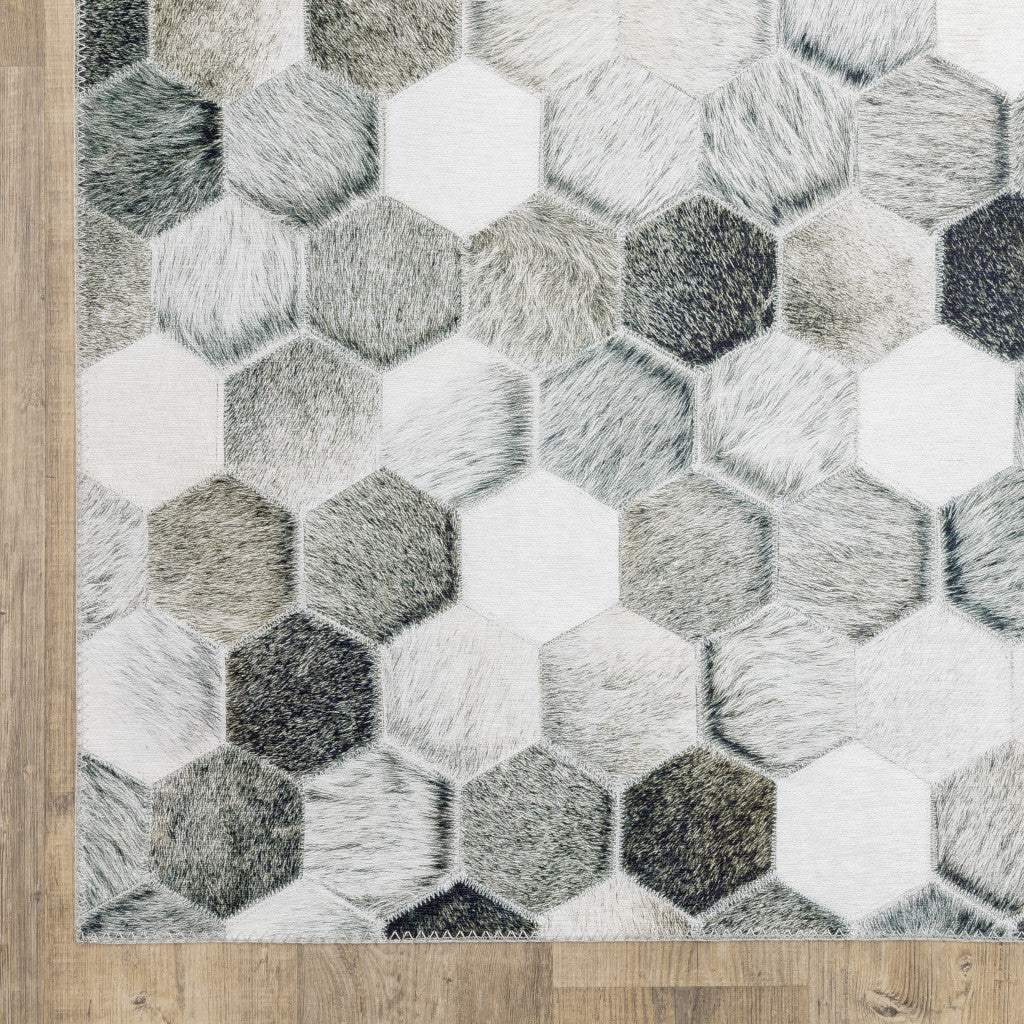 9' X 12' Grey Charcoal Brown Tan And Ivory Geometric Power Loom Stain Resistant Area Rug - Image 3