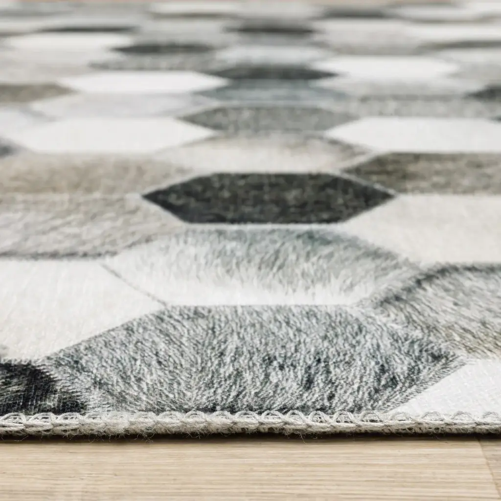 9' X 12' Grey Charcoal Brown Tan And Ivory Geometric Power Loom Stain Resistant Area Rug - Image 4
