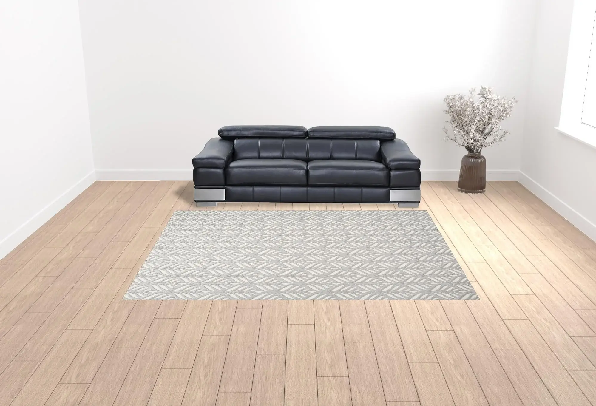 9' X 12' Grey Floral Stain Resistant Non Skid Area Rug - Image 2