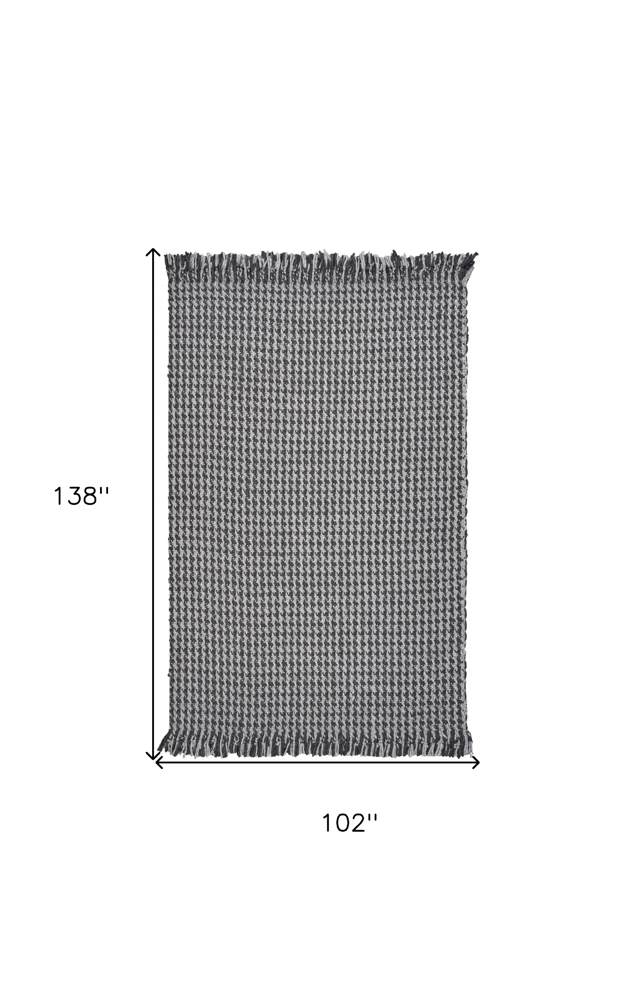 9' X 12' Grey Hand Woven Houndstooth With Braided Fringe Indoor Area Rug - Image 6