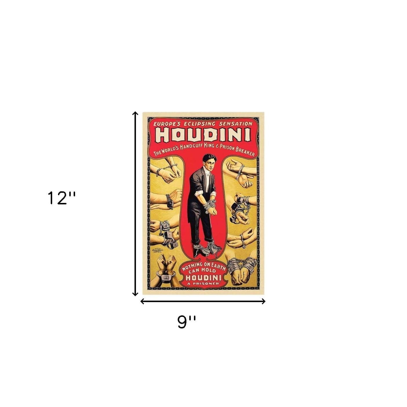 9" X 12" Houdini Handcuff King Vintage Magic Poster Wall Art - Image 6