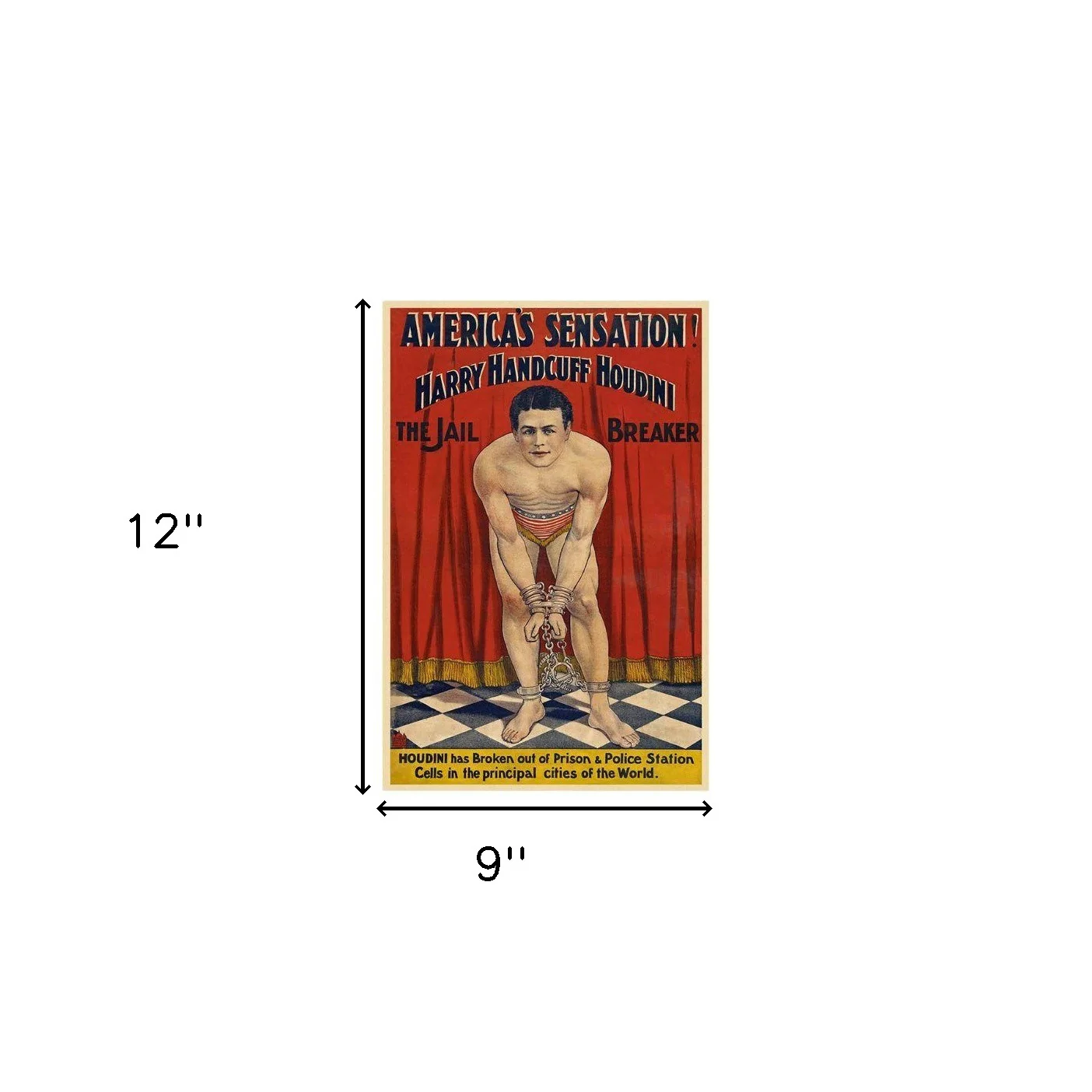 9" X 12" Houdini In Handcuffs Vintage Magic Poster Wall Art - Image 5