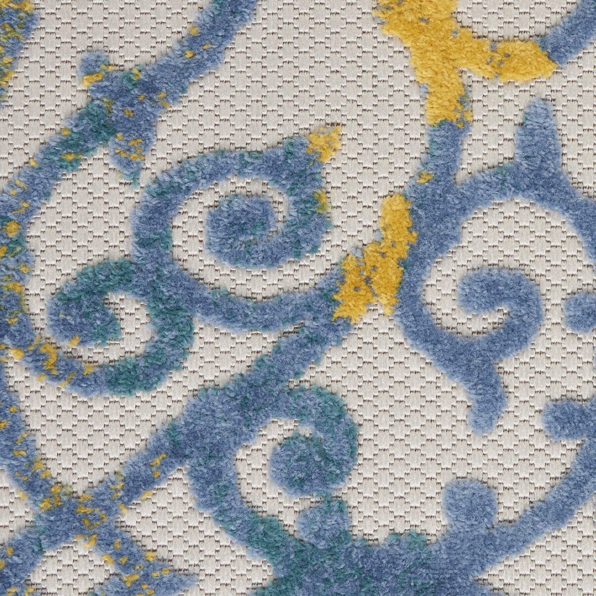 9' X 12' Ivory And Blue Damask Non Skid Indoor Outdoor Area Rug - Image 5