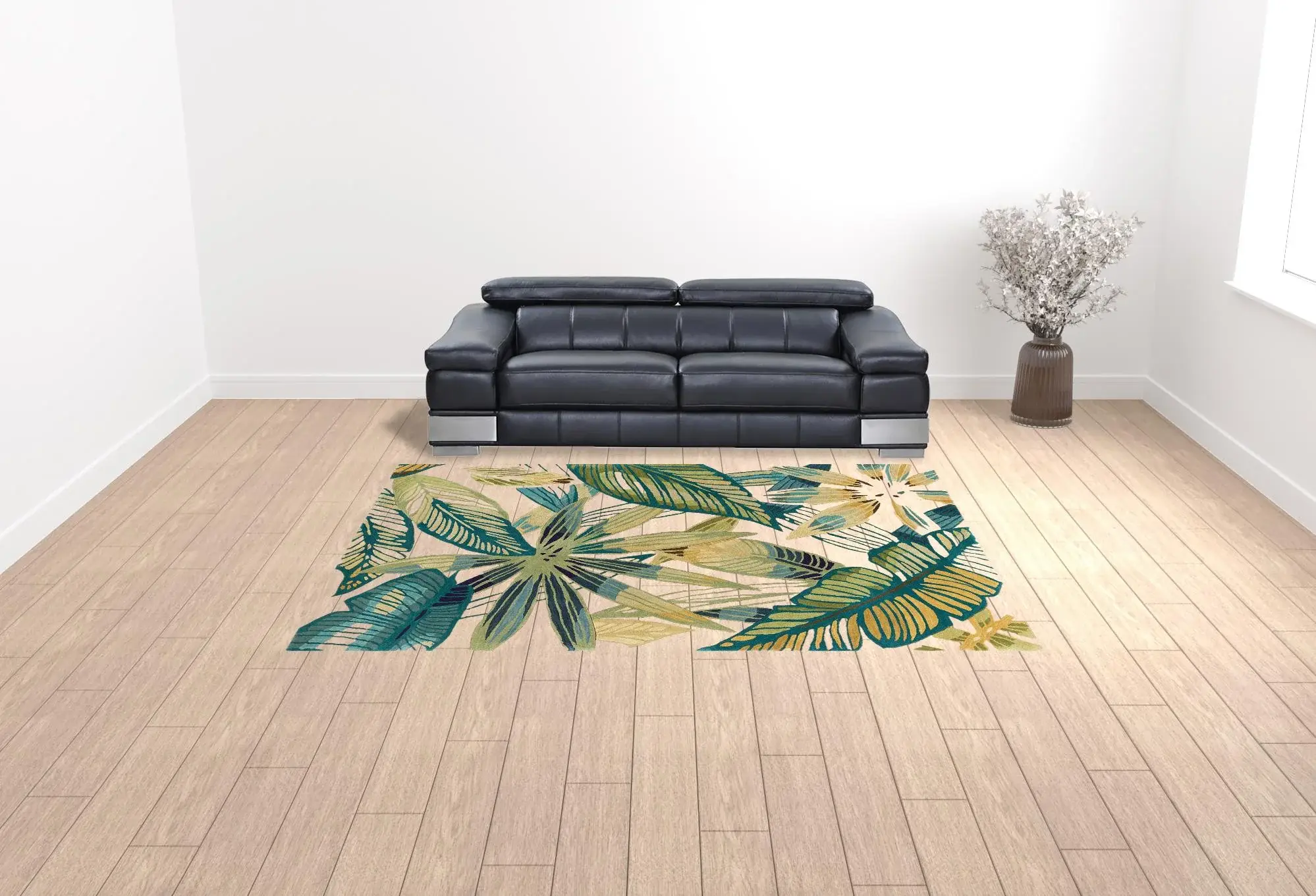 9' X 12' Ivory and Blue Wool Tropical Botanical Handmade Area Rug - Image 2
