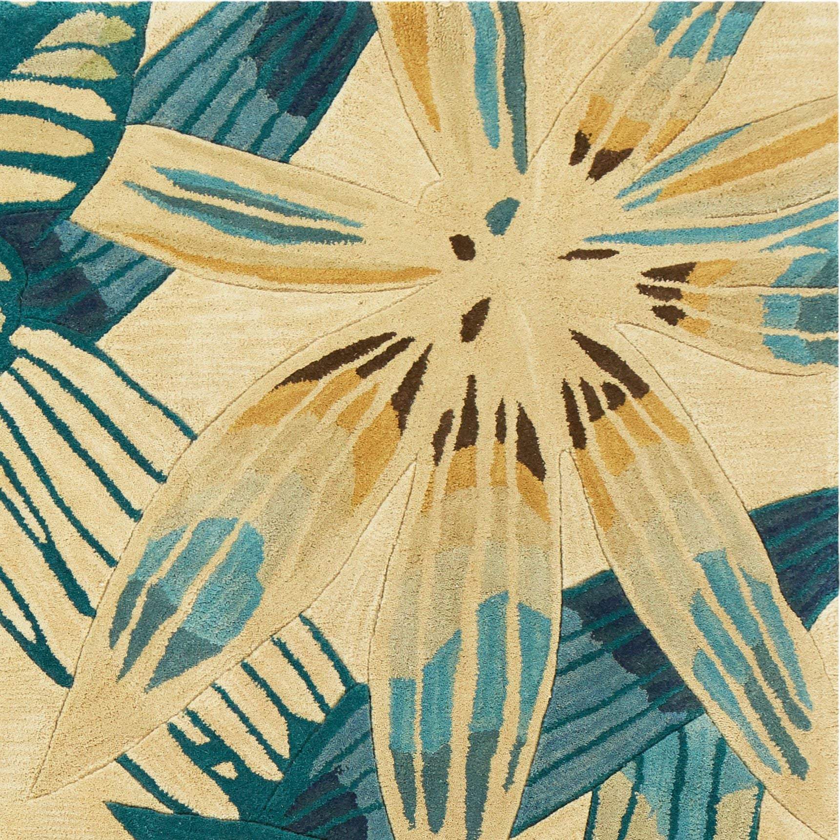 9' X 12' Ivory and Blue Wool Tropical Botanical Handmade Area Rug - Image 3