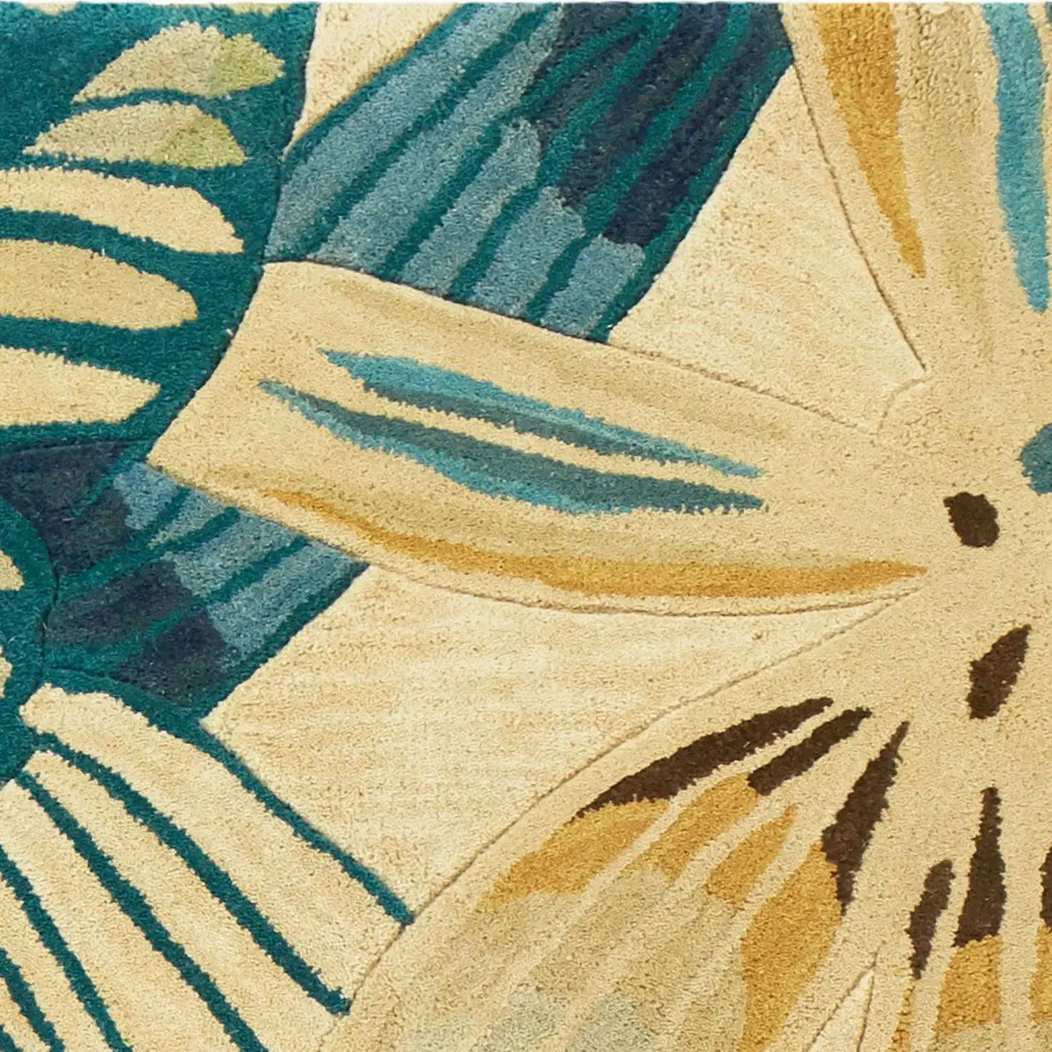 9' X 12' Ivory and Blue Wool Tropical Botanical Handmade Area Rug - Image 4