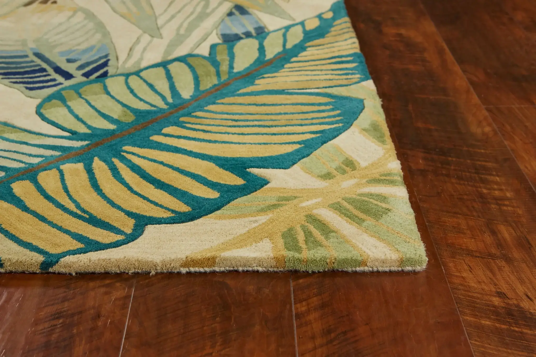 9' X 12' Ivory and Blue Wool Tropical Botanical Handmade Area Rug - Image 5