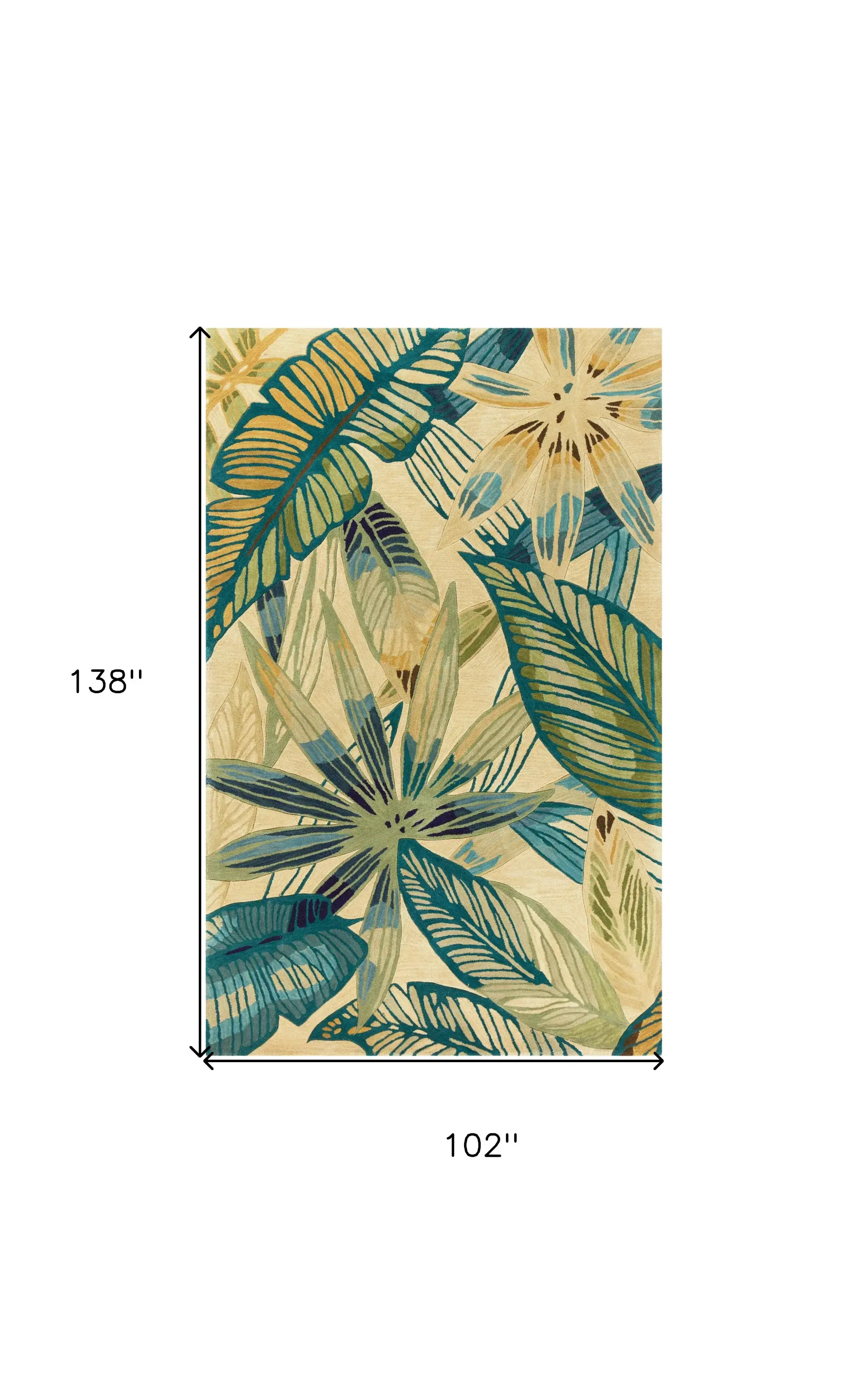 9' X 12' Ivory and Blue Wool Tropical Botanical Handmade Area Rug - Image 6
