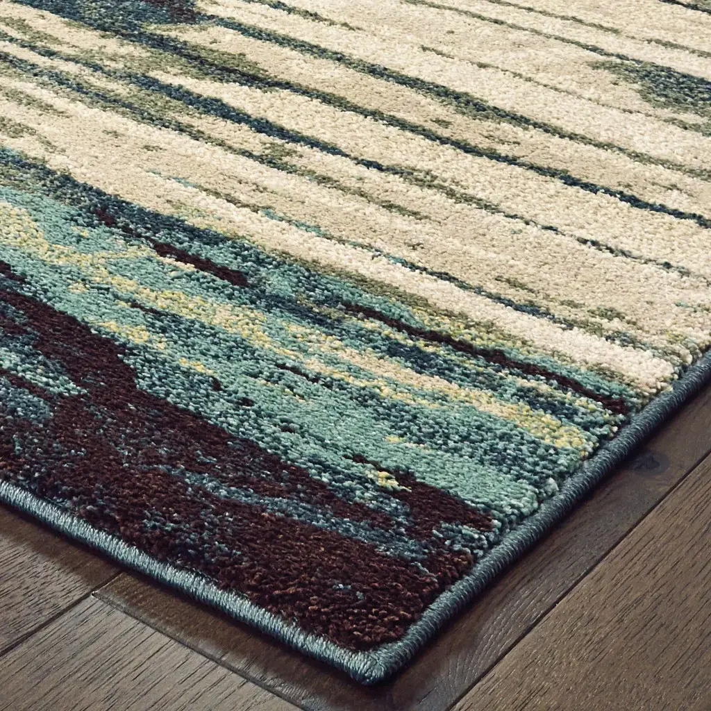 9' X 12' Ivory Blue Gray Abstract Layers Indoor Area Rug - Image 4
