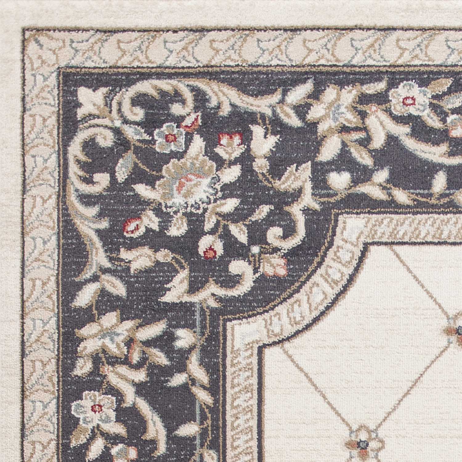 9' X 12' Ivory Grey Bordered Floral Indoor Area Rug - Image 2