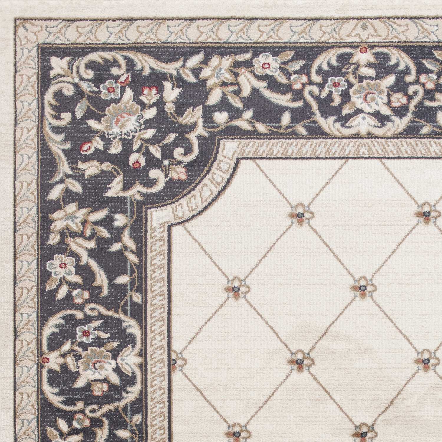 9' X 12' Ivory Grey Bordered Floral Indoor Area Rug - Image 3