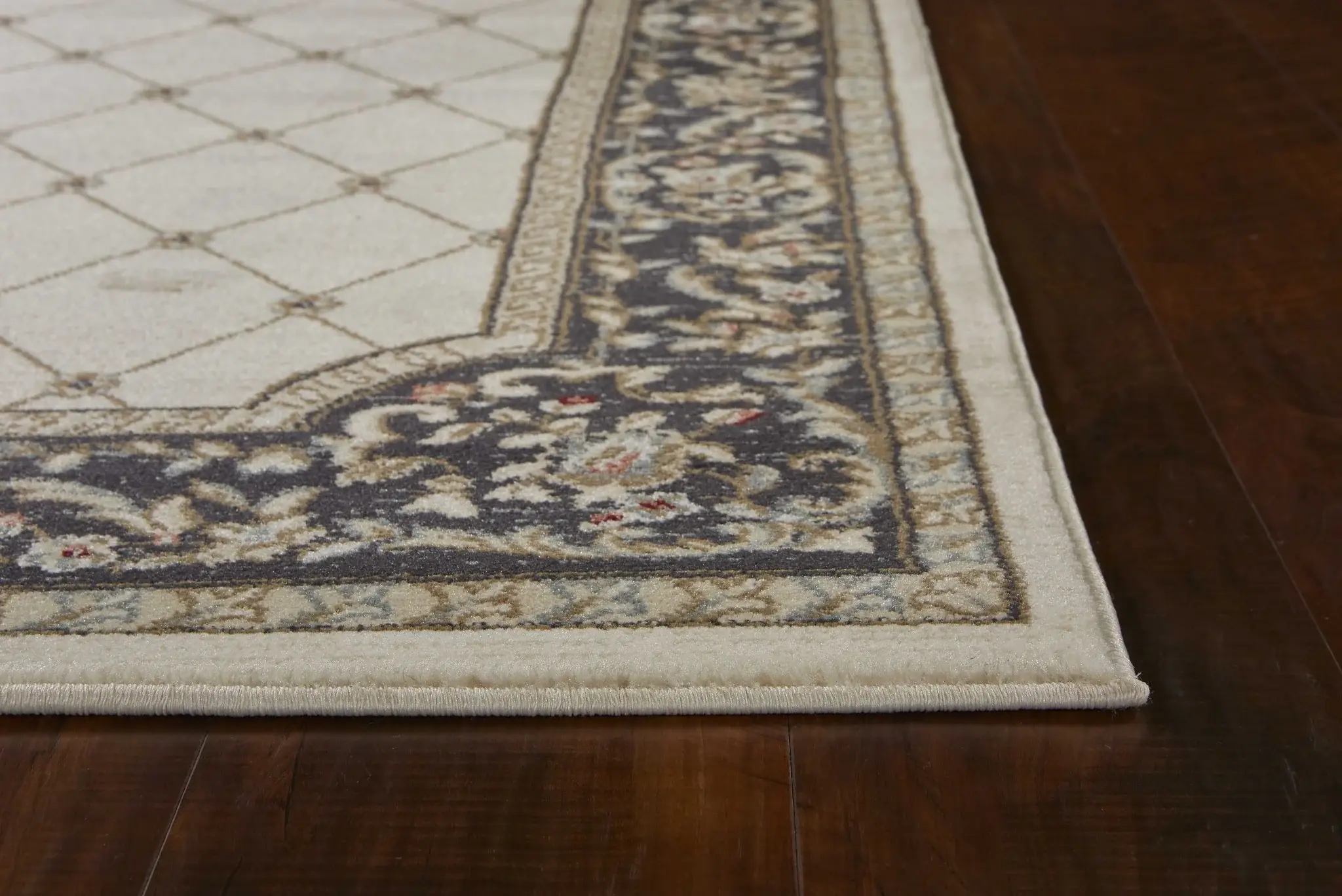 9' X 12' Ivory Grey Bordered Floral Indoor Area Rug - Image 4