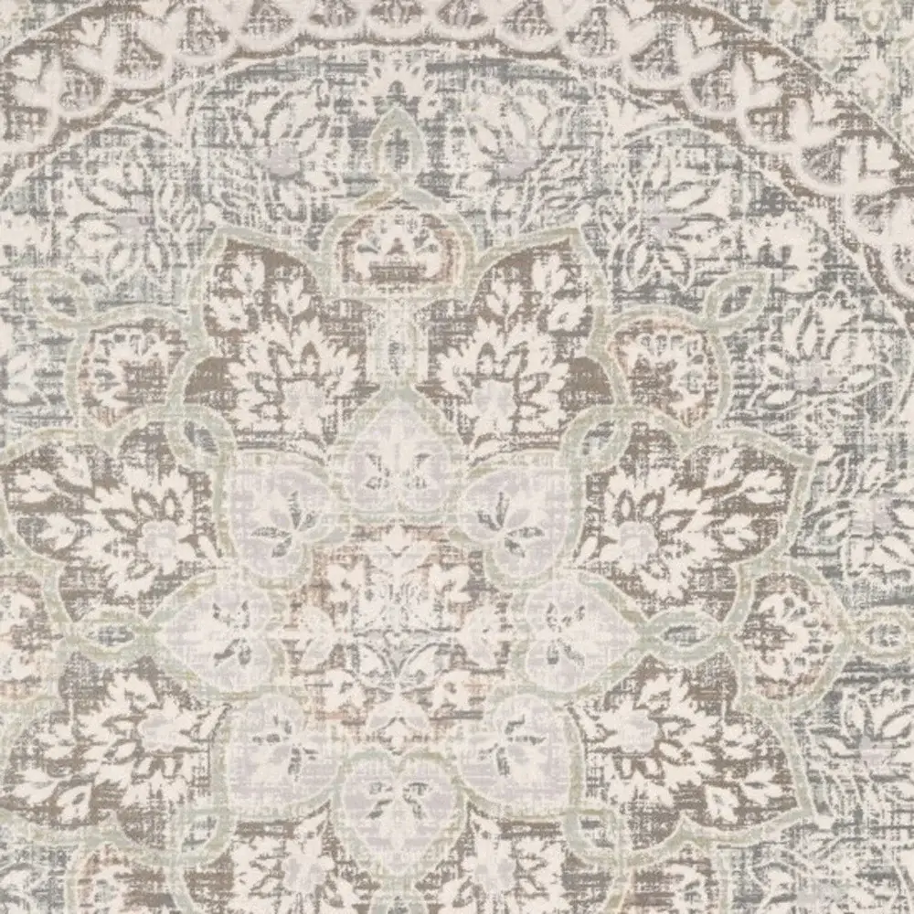 9' X 12' Ivory Grey Distresed Oversize Medallion Indoor Area Rug - Image 2