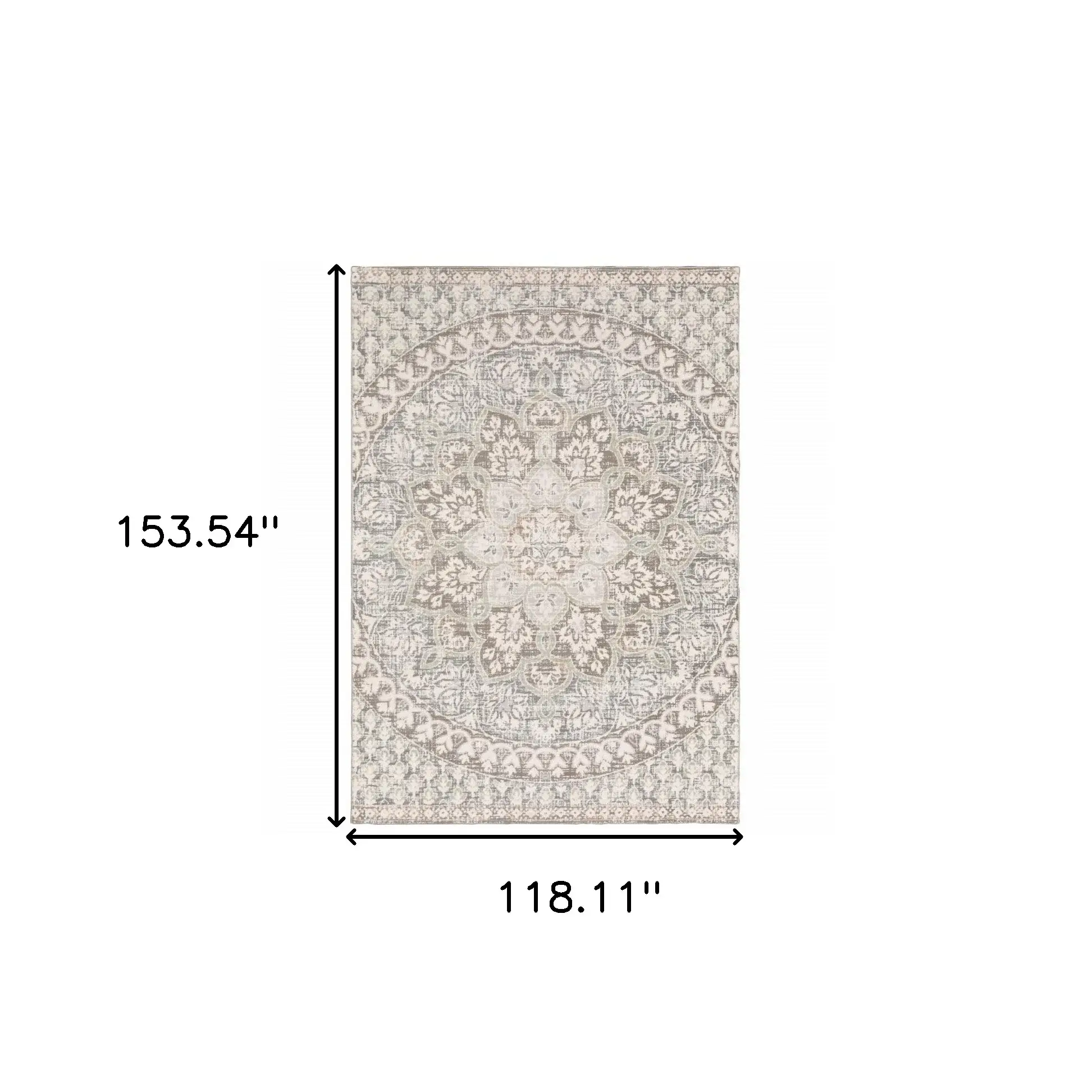 9' X 12' Ivory Grey Distresed Oversize Medallion Indoor Area Rug - Image 5