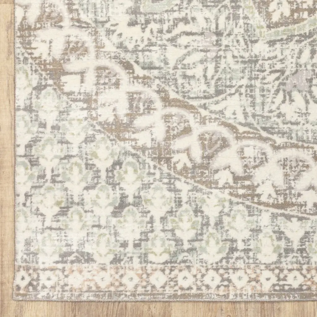 9' X 12' Ivory Grey Distresed Oversize Medallion Indoor Area Rug - Image 6