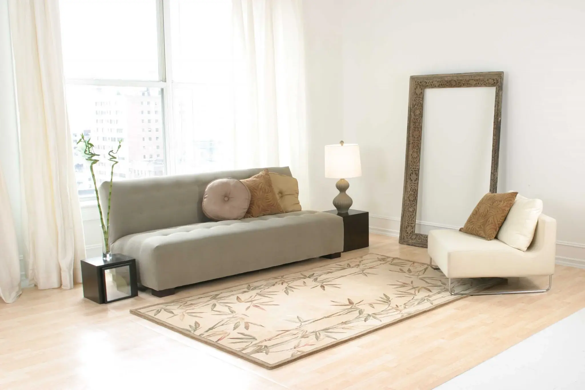 9' X 12' Ivory Hand Tufted Bordered Bamboo Indoor Area Rug - Image 2