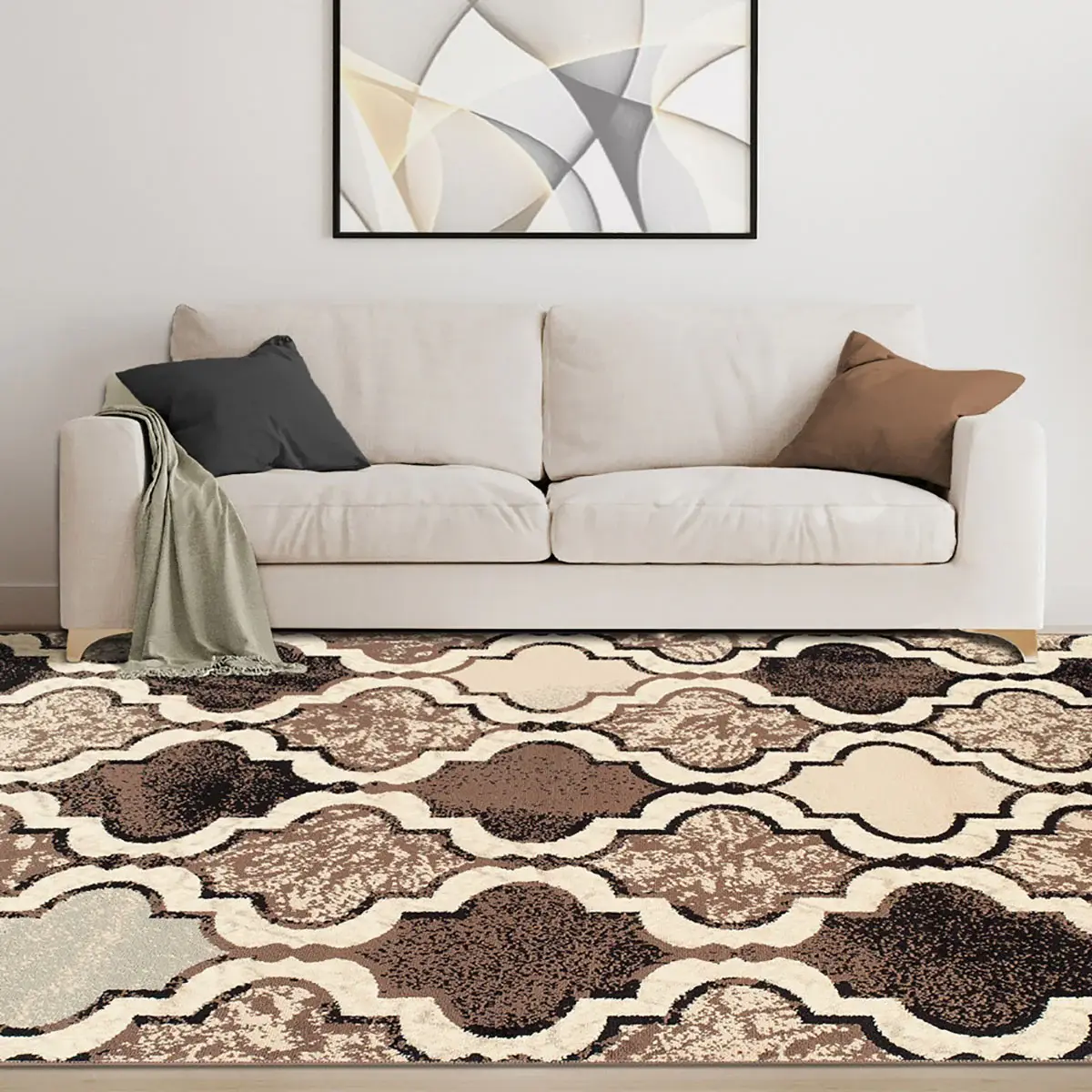 9' X 12' Ivory Quatrefoil Power Loom Distressed Stain Resistant Area Rug - Image 5