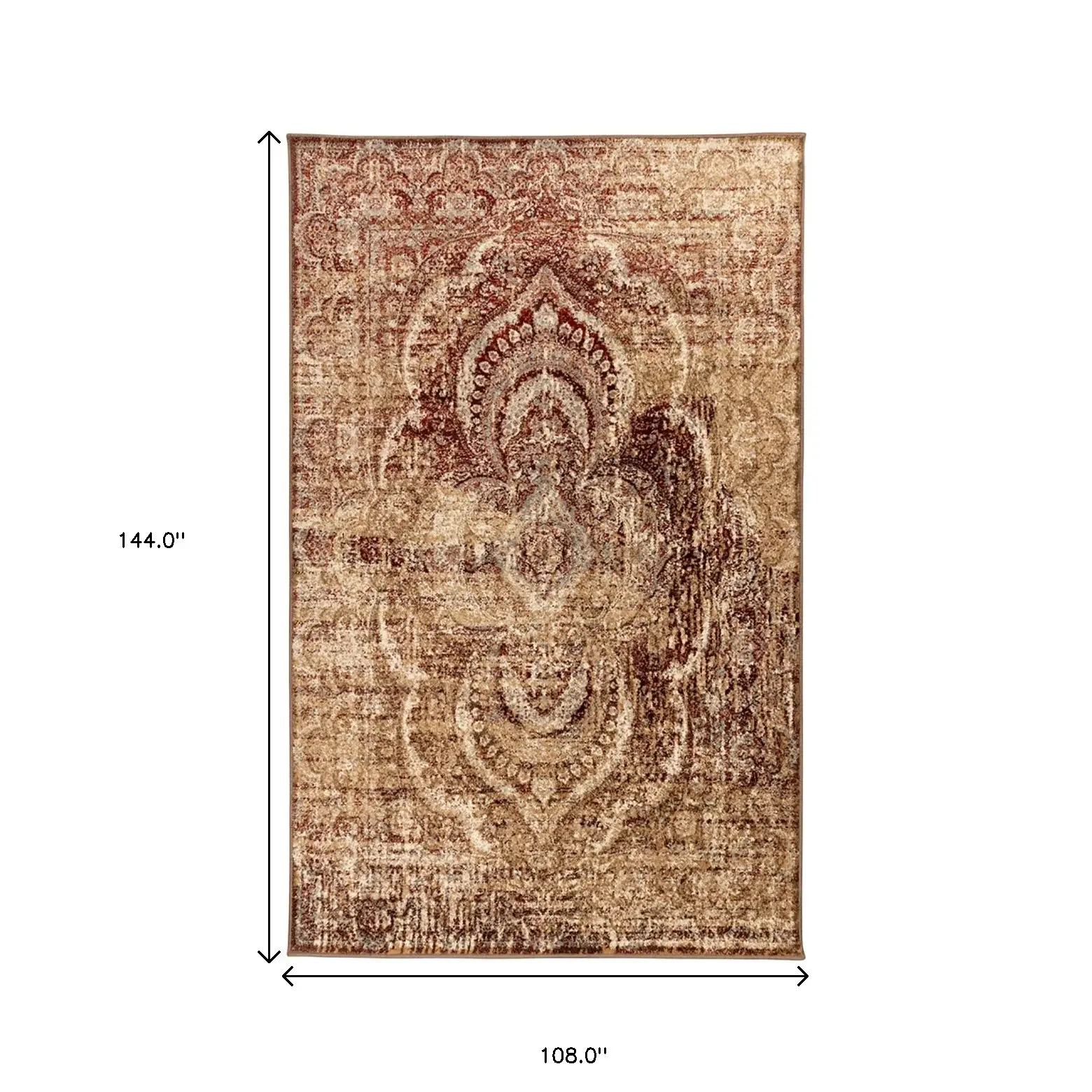 9' X 12' Maroon And Gold Abstract Power Loom Distressed Stain Resistant Area Rug - Image 2