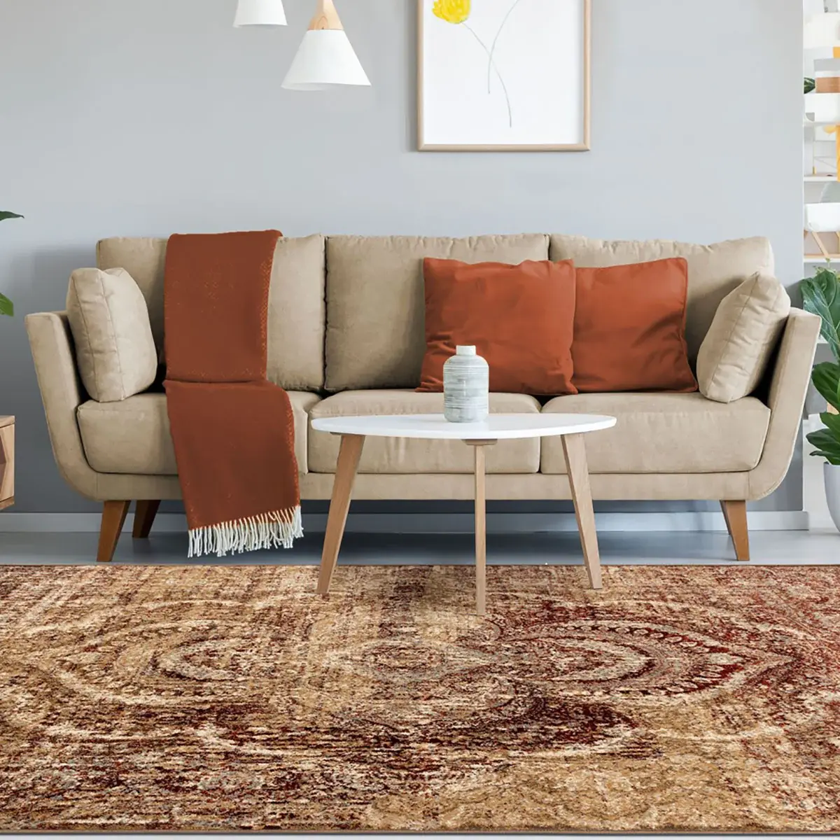 9' X 12' Maroon And Gold Abstract Power Loom Distressed Stain Resistant Area Rug - Image 7