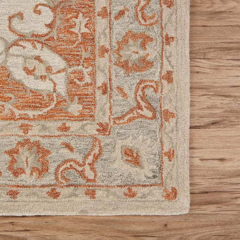 9' X 12' Orange and Ivory Medallion Area Rug - Image 3