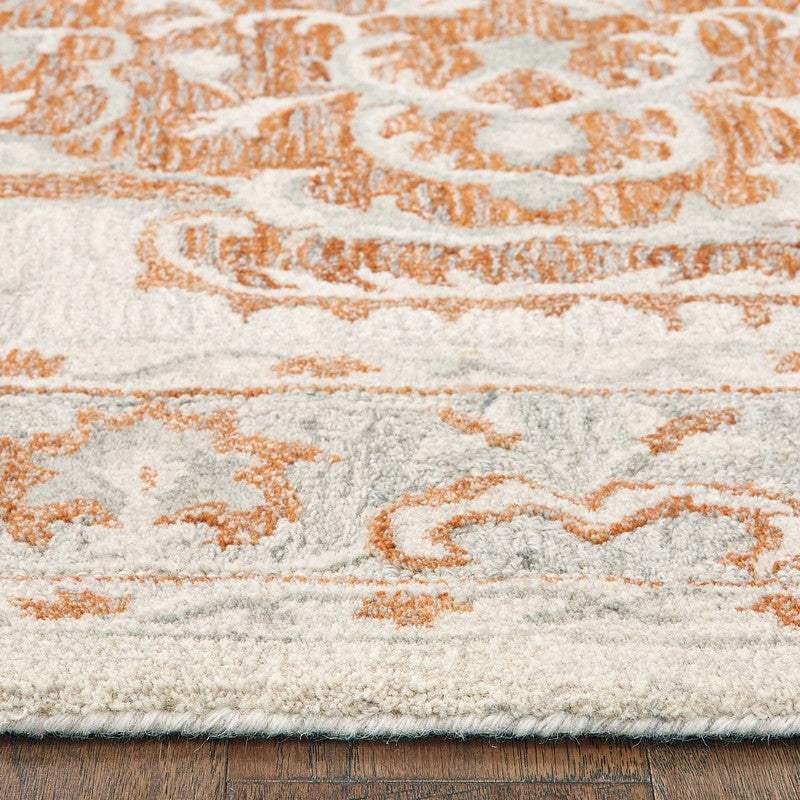 9' X 12' Orange and Ivory Medallion Area Rug - Image 4