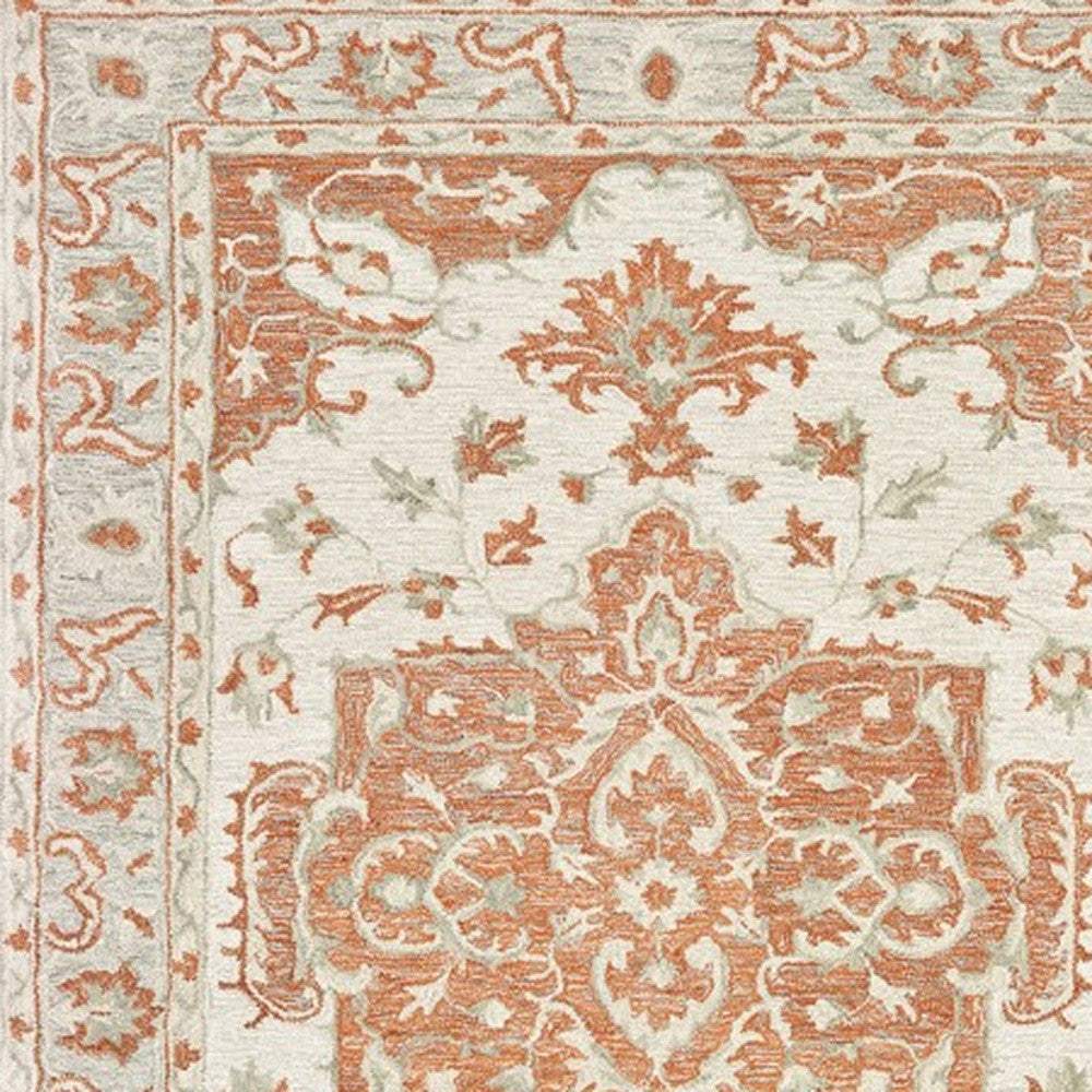 9' X 12' Orange and Ivory Medallion Area Rug - Image 5