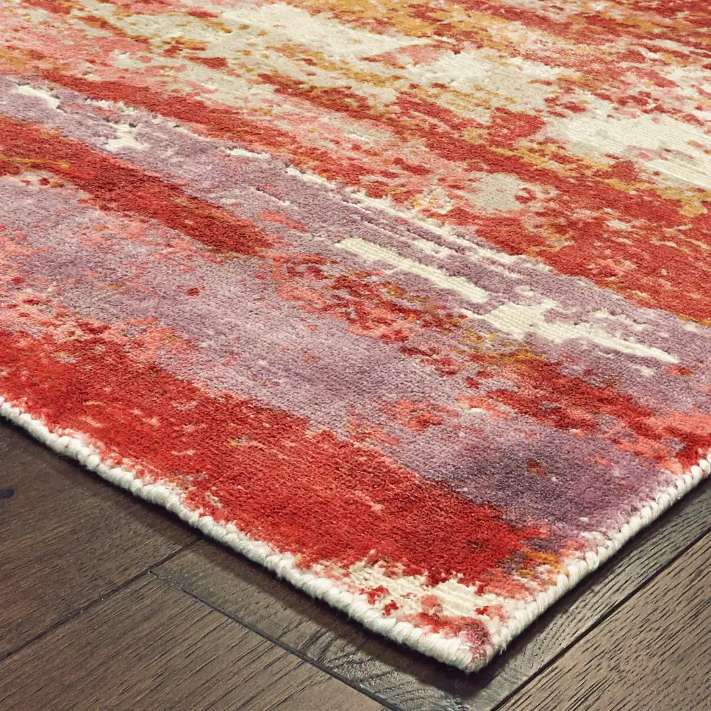 9' X 12' Pink And Red Abstract Hand Loomed Stain Resistant Area Rug - Image 4