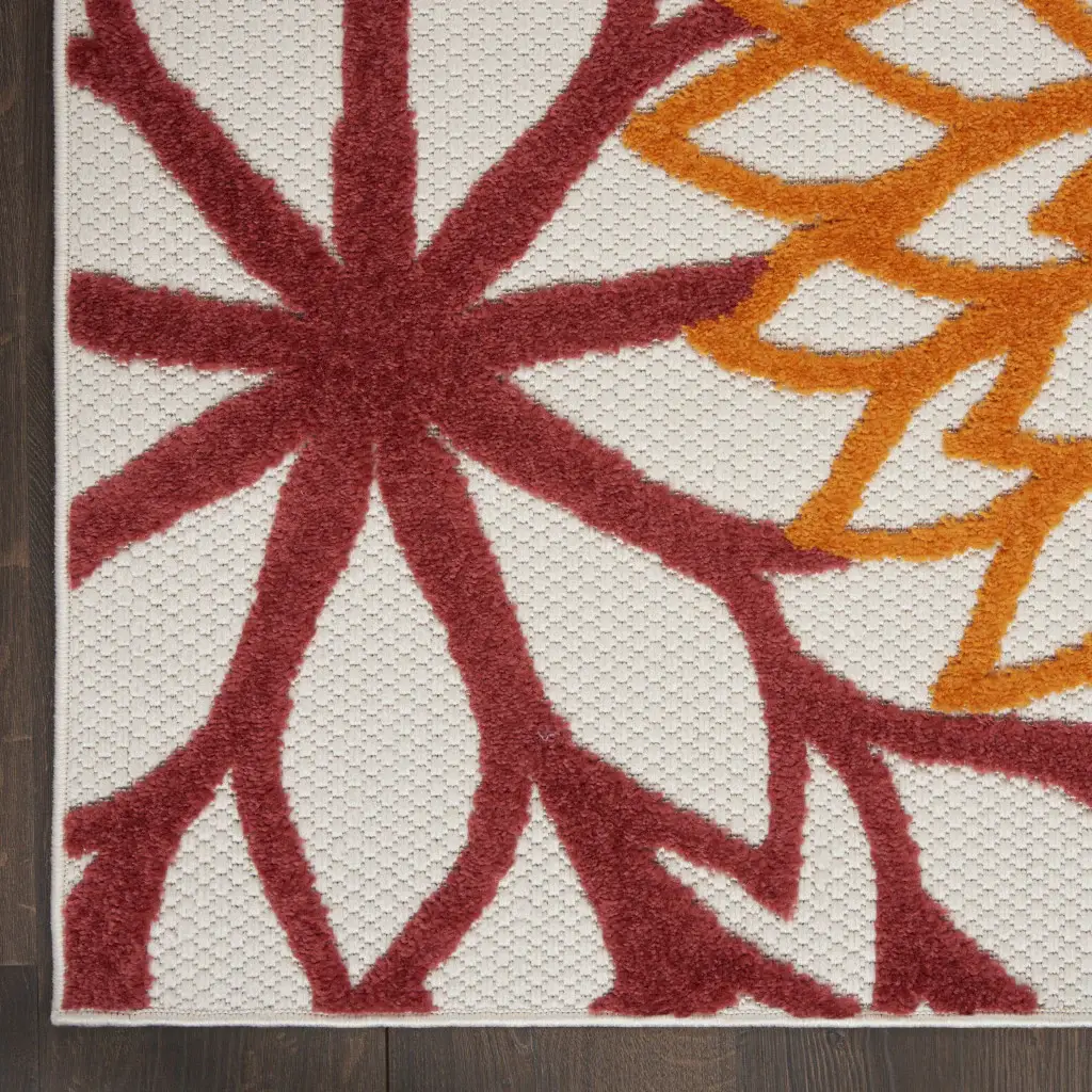 9' X 12' Red Floral Non Skid Indoor Outdoor Area Rug - Image 5