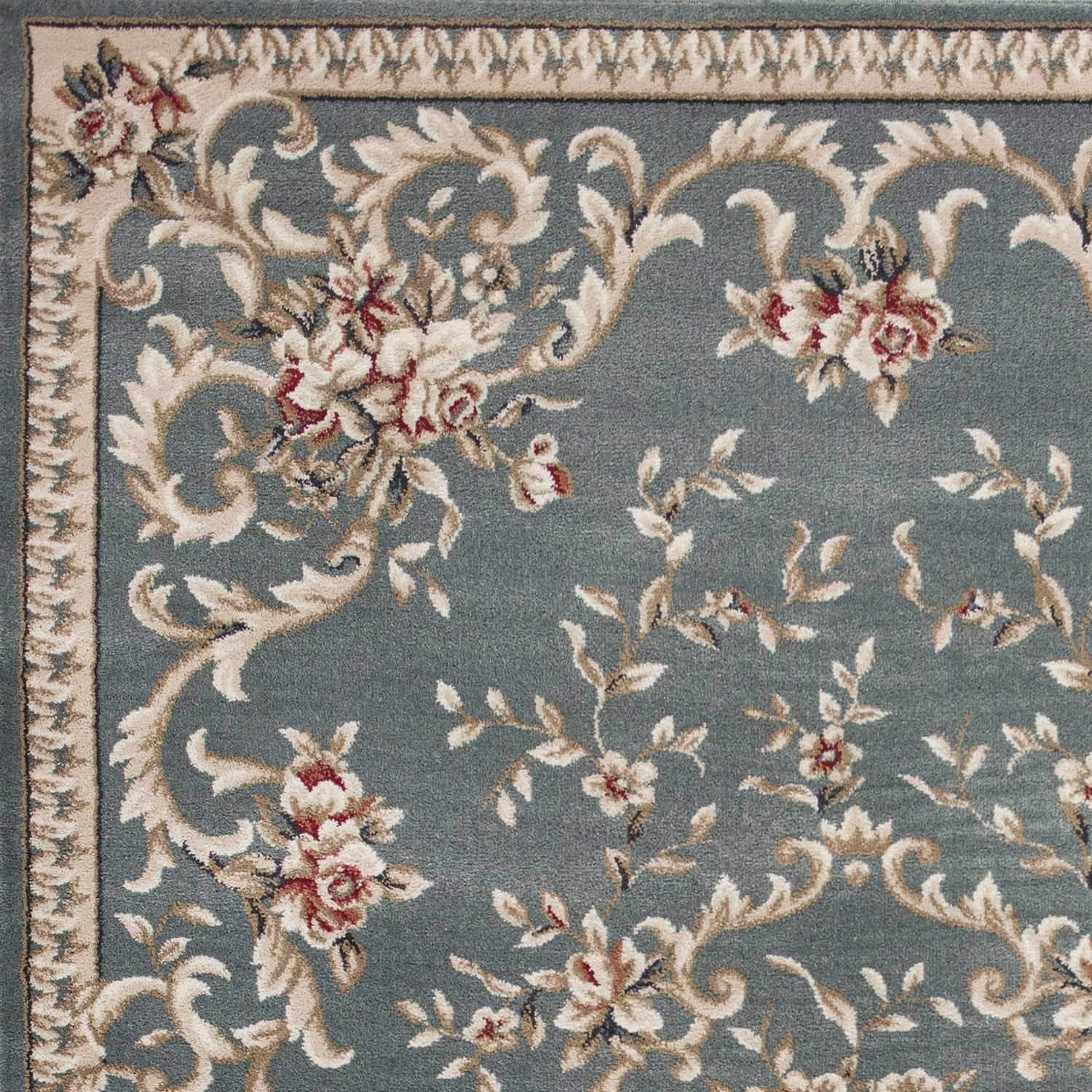 9' X 12' Slate Blue and Ivory Floral Area Rug - Image 5
