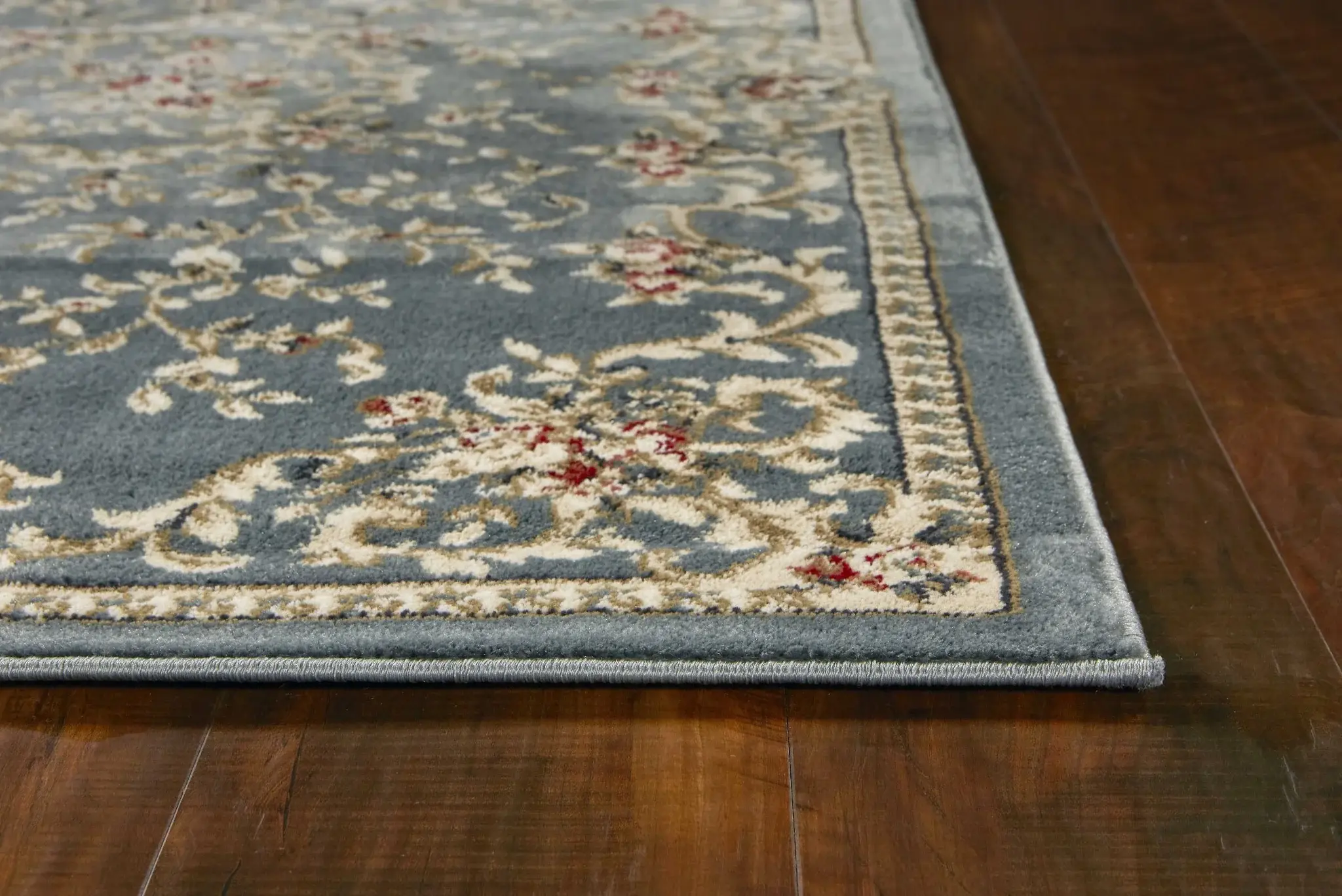 9' X 12' Slate Blue and Ivory Floral Area Rug - Image 8