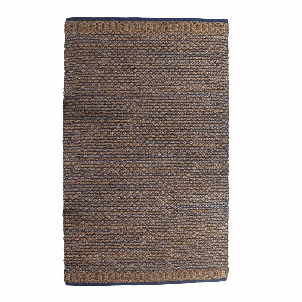 9' X 12' Tan and Blue Detailed Lattice Area Rug