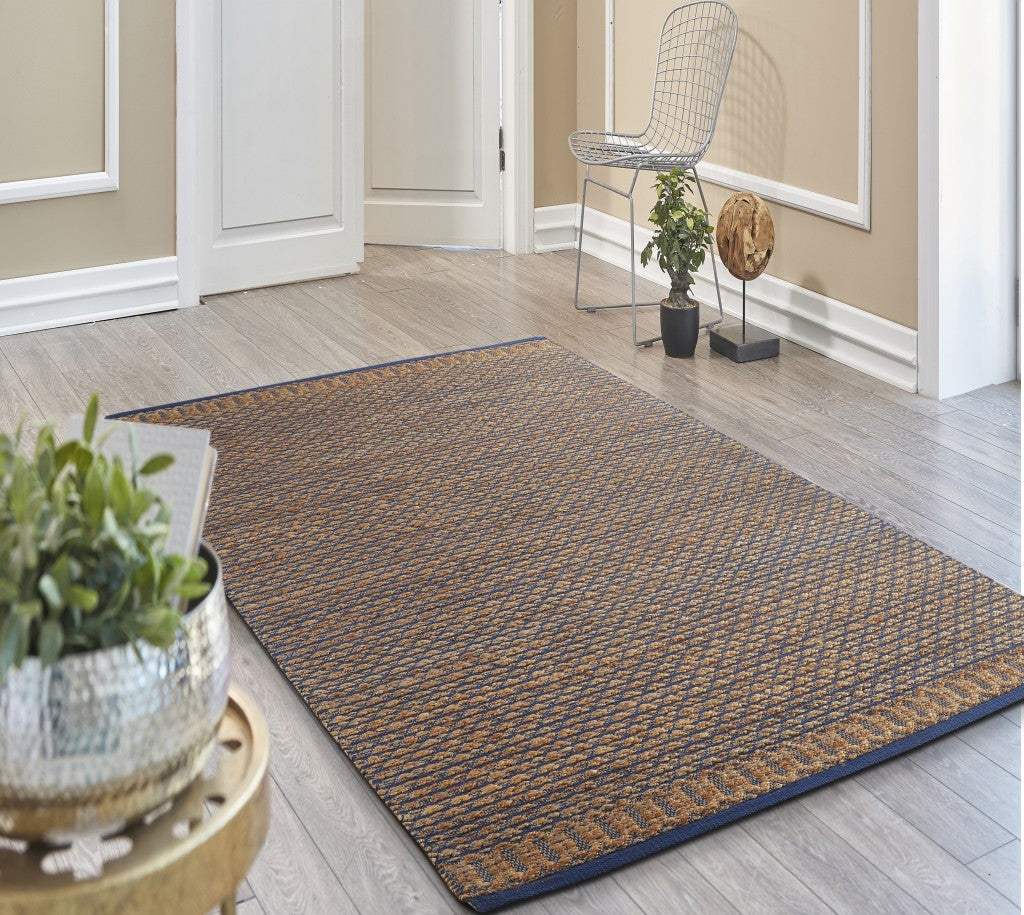 9' X 12' Tan and Blue Detailed Lattice Area Rug - Image 9