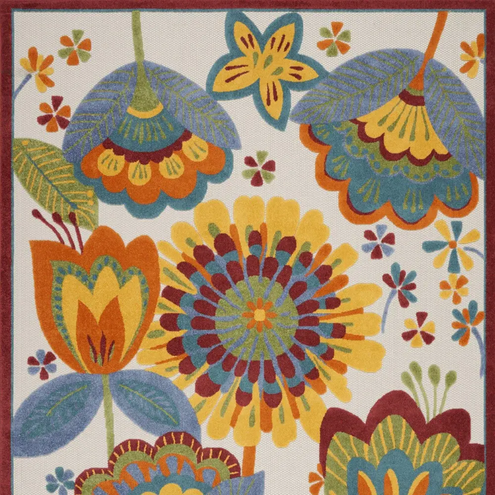 9' X 12' White Yellow And Blue Floral Non Skid Indoor Outdoor Area Rug - Image 3