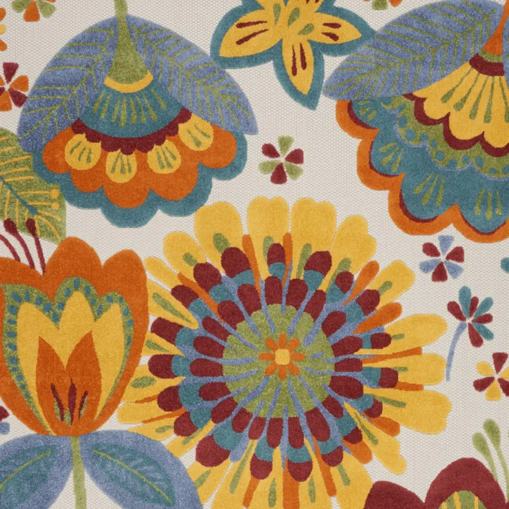 9' X 12' White Yellow And Blue Floral Non Skid Indoor Outdoor Area Rug - Image 4