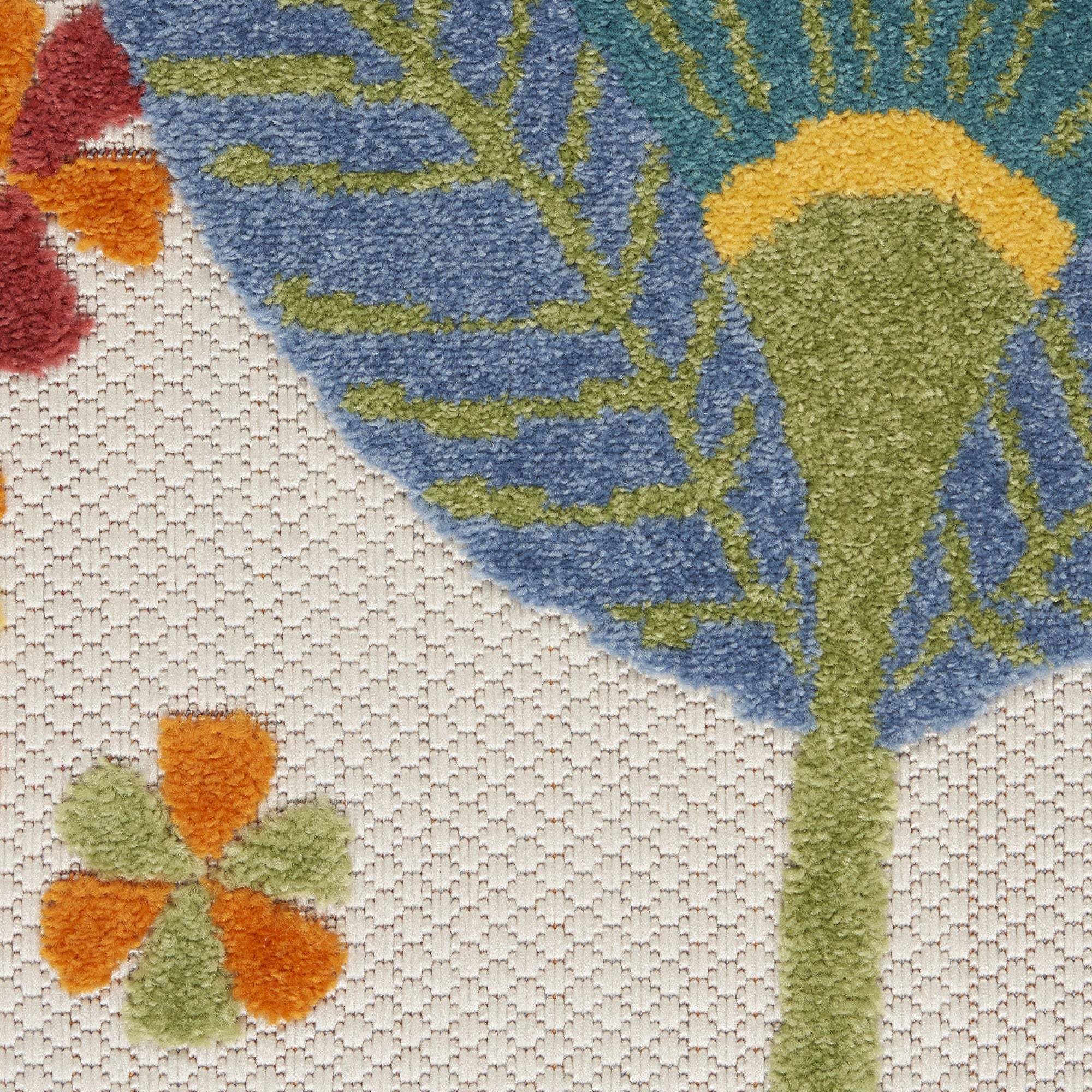 9' X 12' White Yellow And Blue Floral Non Skid Indoor Outdoor Area Rug - Image 6
