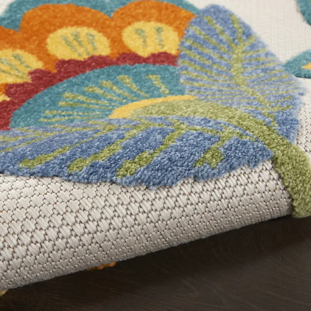 9' X 12' White Yellow And Blue Floral Non Skid Indoor Outdoor Area Rug - Image 8