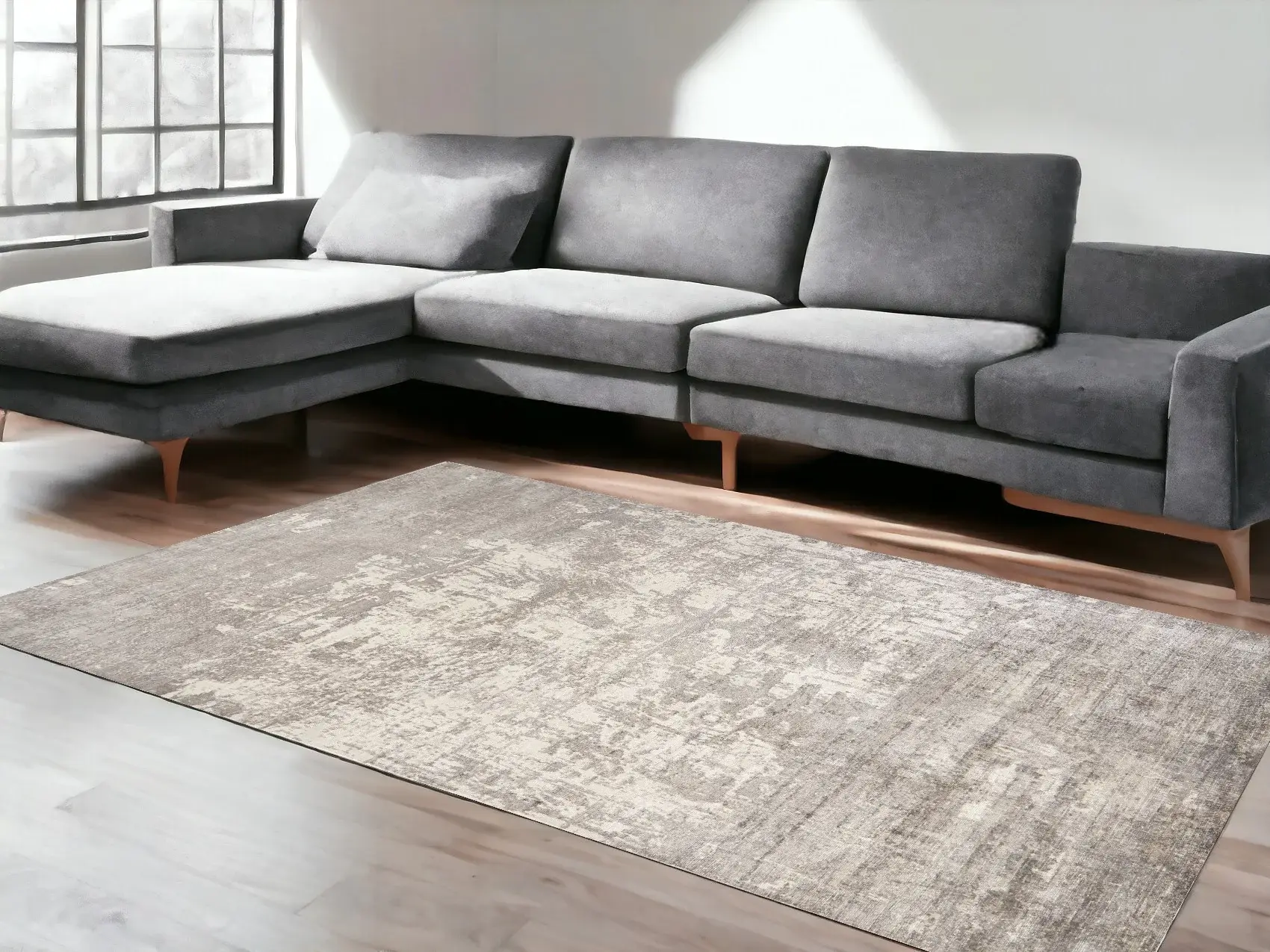 9' X 13' Beige Hand Loomed Abstract Brushstroke Indoor Area Rug
