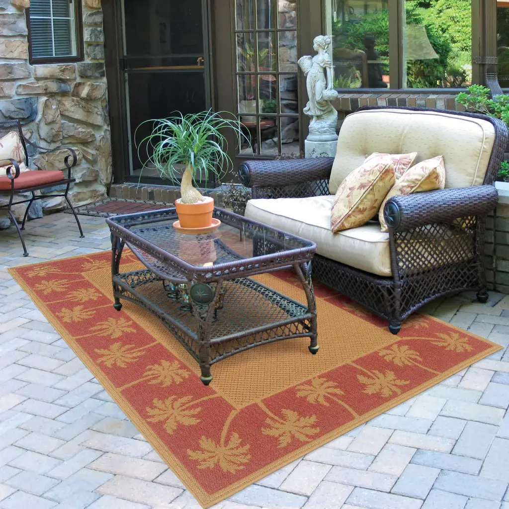 9' X 13' Beige Stain Resistant Indoor Outdoor Area Rug - Image 4